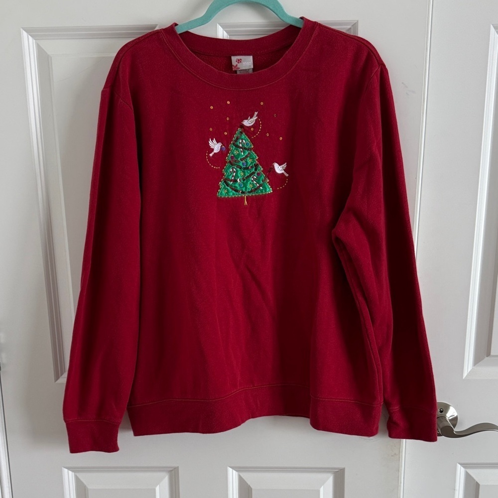 Holiday Edition XL Christmas Tree Embroidered Red Sweatshirt